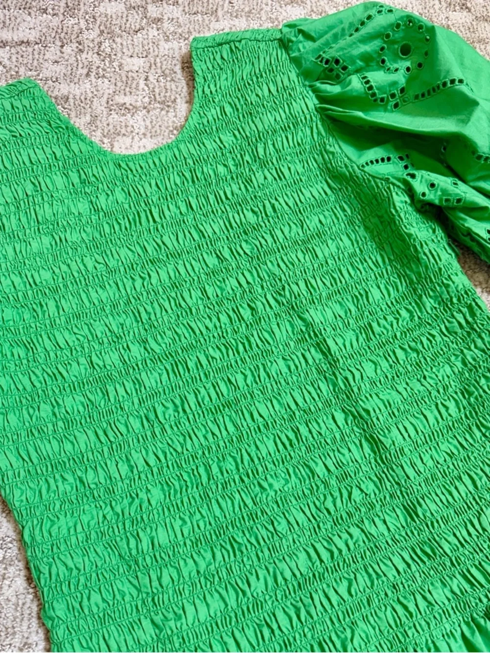 Ganni Women’s Kelly Green Broderie Anglaise Cotton Midi Dress—10/12